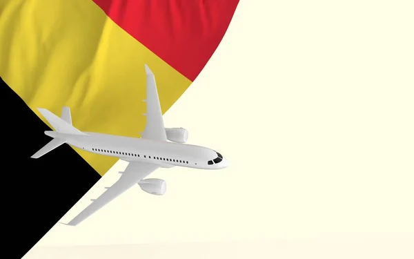 Flyg Med Passagerarflygplan Resekoncept Den Nationella Landsflaggan Belgien Geopolitik Och — Stockfoto