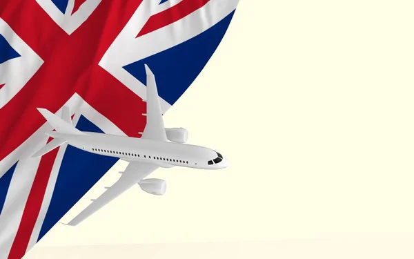 Flyg Med Passagerarflygplan Resekoncept Den Nationella Flaggan Storbritannien Geopolitik Och — Stockfoto
