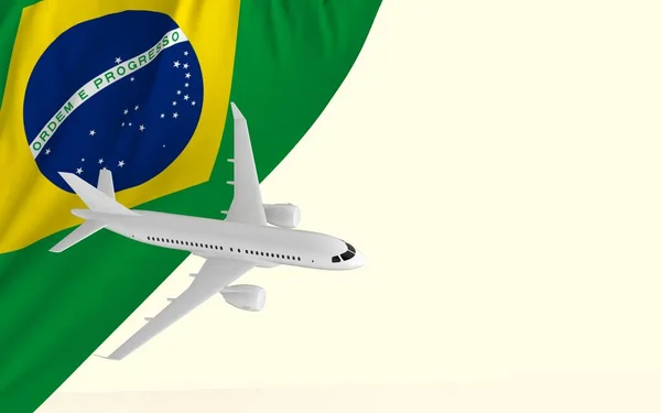Концепція Подорожі Пасажирськими Літаками Національному Прапорі Бразилії Геополітика Туристичний Прапор — стокове фото
