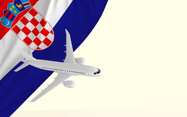 在克罗地亚国旗上的客运飞机旅行概念和带有复制空间的旅游横幅切割出现成的3D图像 — 图库照片