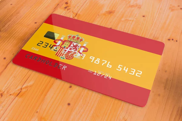 Kunststoff Kredit Oder Bankkarte Mit Länderflagge Des Nationalen Bankensystems Spaniens — Stockfoto