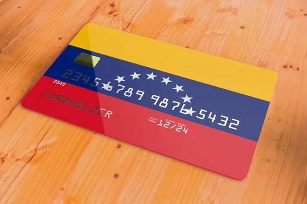 Plastic Credit Bank Debit Card Country Flag Venezuela National Banking — Stock Photo, Image
