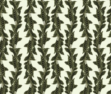 Gouache boyalı palmiye yapraklarının kusursuz deseni. Tropikal bitkilerle botanik geçmişi