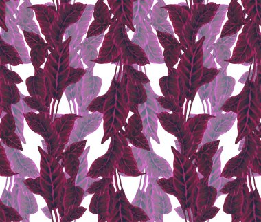 Gouache boyalı palmiye yapraklarının kusursuz deseni. Tropikal bitkilerle botanik geçmişi