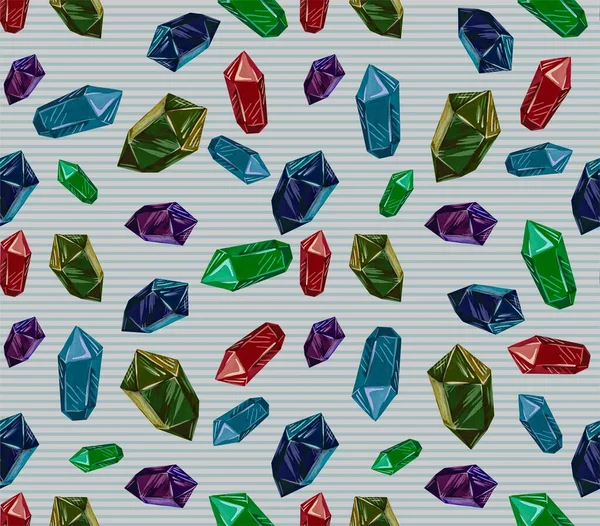 宝石在无缝的模式 多色矿物晶体的背景 — 图库照片