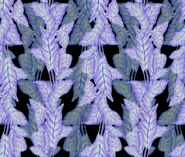 Gouache boyalı palmiye yapraklarının kusursuz deseni. Tropikal bitkilerle botanik geçmişi