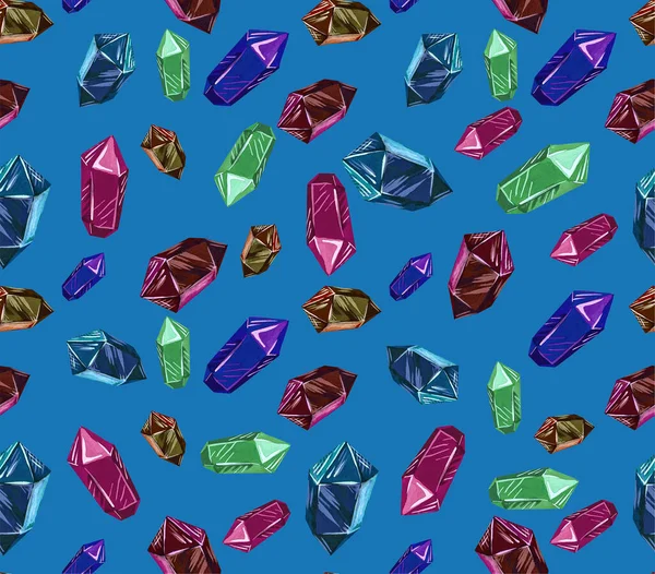 Edelsteine Einem Nahtlosen Muster Hintergrund Mit Mehrfarbigen Kristallen Von Mineralien — Stockfoto