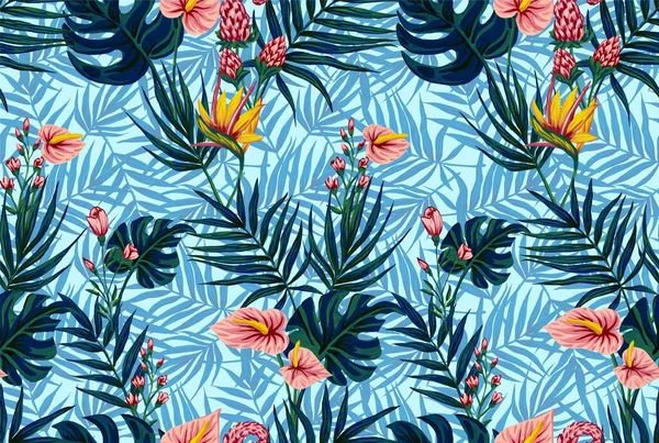 Płynny Wzór Pomalowanych Gwasz Liści Hawajskich Ziół Drzew Trendujące Tło — Zdjęcie stockowe