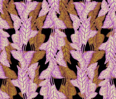 Gouache boyalı palmiye yapraklarının kusursuz deseni. Tropikal bitkilerle botanik geçmişi