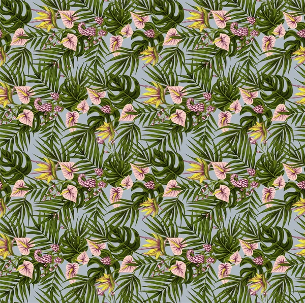 Naadloos Patroon Van Met Gouache Beschilderde Bladeren Van Hawaiiaanse Kruiden — Stockfoto