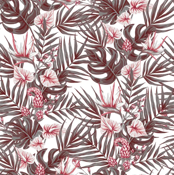 Seamless Pattern Gouache Painted Leaves Hawaiian Herbs Trees Trending Botanical — Stock Photo, Image