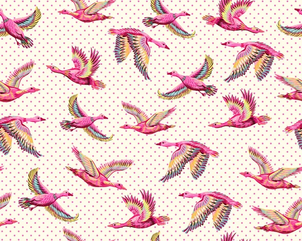 Textured Background Ducks Geese Flying Sky Seamless Pattern Hand Drawn — Stock Photo, Image