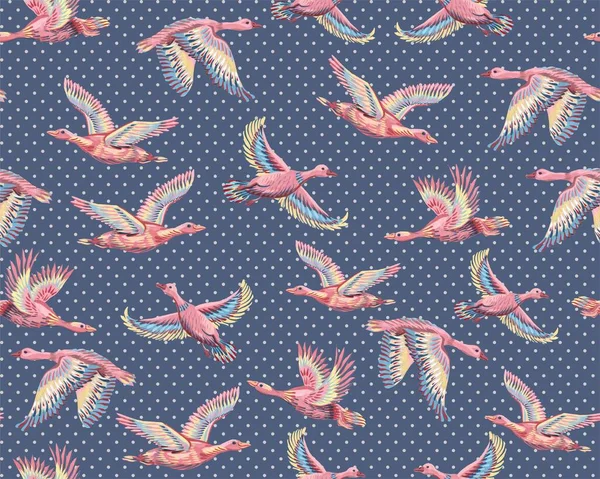 Textured Background Ducks Geese Flying Sky Seamless Pattern Hand Drawn — Stock Photo, Image