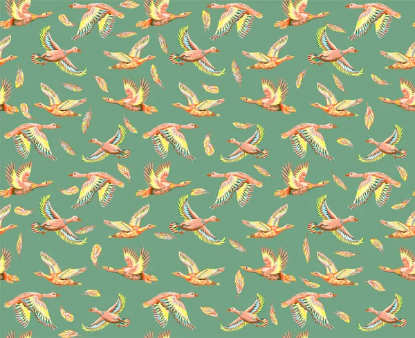 Texturierter Hintergrund Mit Enten Und Gänsen Die Himmel Fliegen Nahtloses — Stockfoto