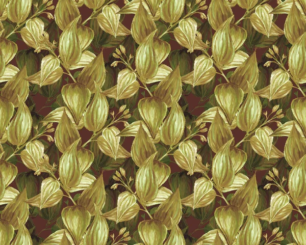 Örtfritt Mönster Med Målade Blommor Och Blad Tropiska Växter Digital — Stockfoto