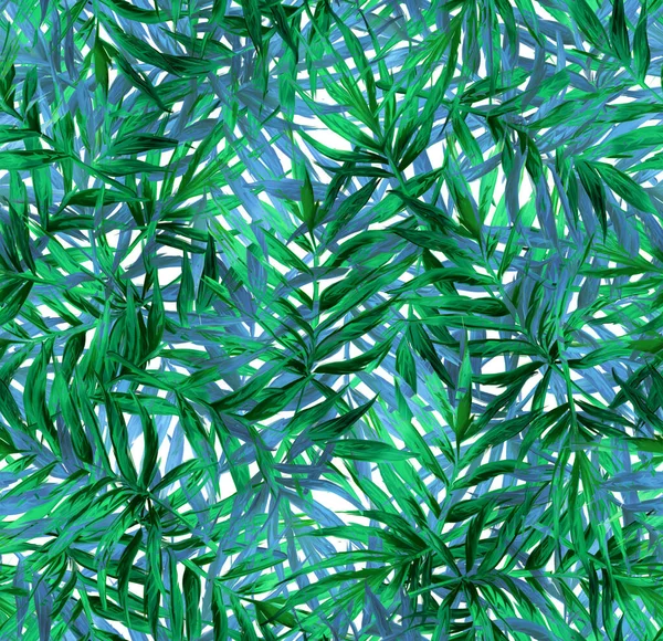 Naadloos Patroon Met Geschilderde Bladeren Van Tropische Planten Gras Bomen — Stockfoto