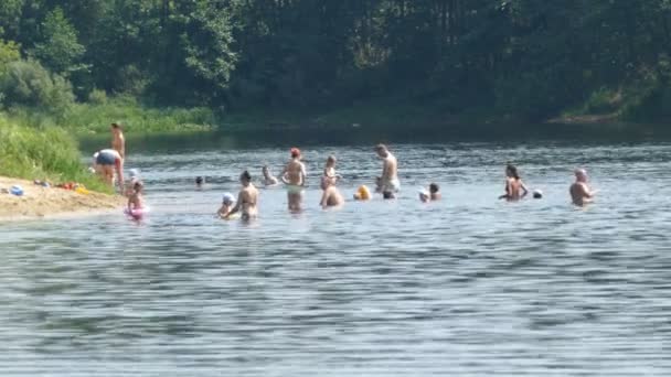 Ludzie pływanie w jeziorze w lecie — Wideo stockowe