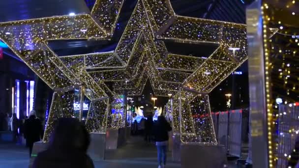 Iluminação de Ano Novo à noite Moscou — Vídeo de Stock