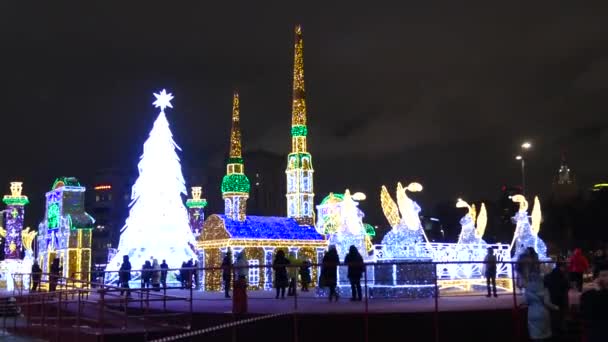 Oświetlenie sylwestrowe wieczorem Moskwa — Wideo stockowe