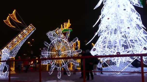 Iluminação de Ano Novo à noite Moscou — Vídeo de Stock