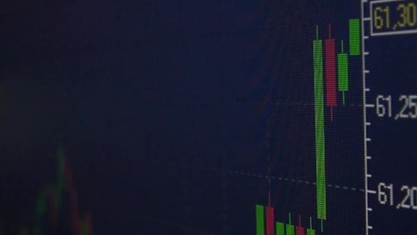 Cuadro de acciones de vela verde rojo sobre fondo azul — Vídeos de Stock