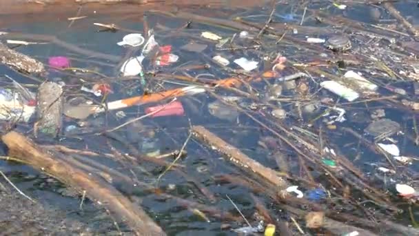 Garbage in the city river — Video Stock