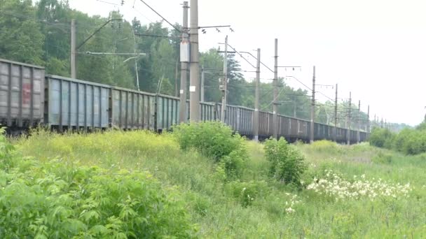 Comboio de carga sai da cidade no verão de 2021 — Vídeo de Stock