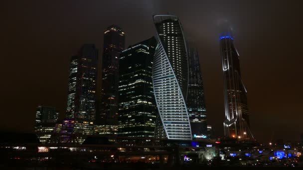 Business Center Moscow City di notte — Video Stock