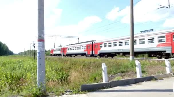 Um trem que passa no verão nos subúrbios — Vídeo de Stock