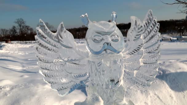Escultura de gelo de uma coruja em Tsaritsyno — Vídeo de Stock