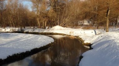 Küçük nehir kış ağaçlar ve kar.