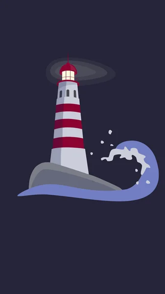 Lighthouse in the night storm — Stock Vector