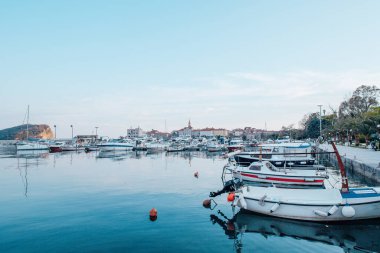 View of old town Budva with yachts and boats, Montenegro. The resort city located in Budva Riviera