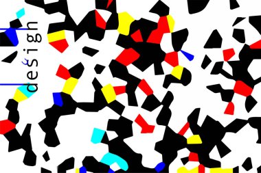 Soyut sanat geçmişi. Vektör geometrik siyah kırmızı mavi şekiller. Tasarım çizimi. Sanat karelerinin yedeği. Vektör illüstrasyonu