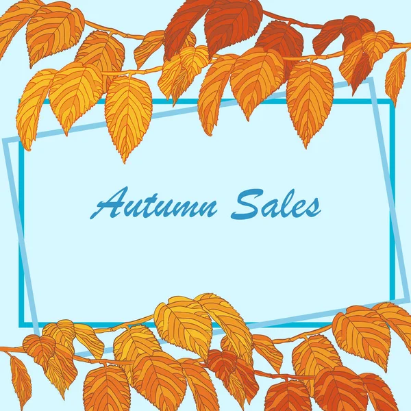 Autumn Sale Discount Vector Banner Orange Foliage Brown Frame — Stock Vector