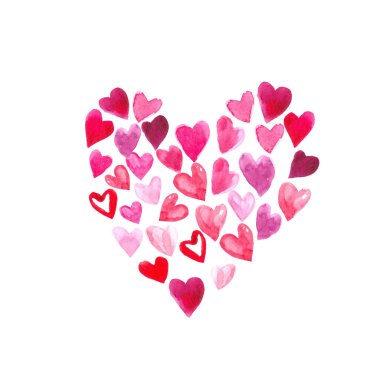 Küçük suluboya kalplerden yapılmış vektör kalp. Soyut kalp arka planı mavi renklerle süslenmiş. Tatil vektör çizimi. Kartlar, pankartlar, etiketler ve diğerleri için harika.