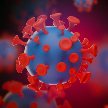 3D Render Virüs COVID-19 ve RNA Virüsleri, Corona Virüsü, Covid 19-NCP. Coronavirus nCoV Kırmızı arka planda izole edildi. 3d illüstrasyon.
