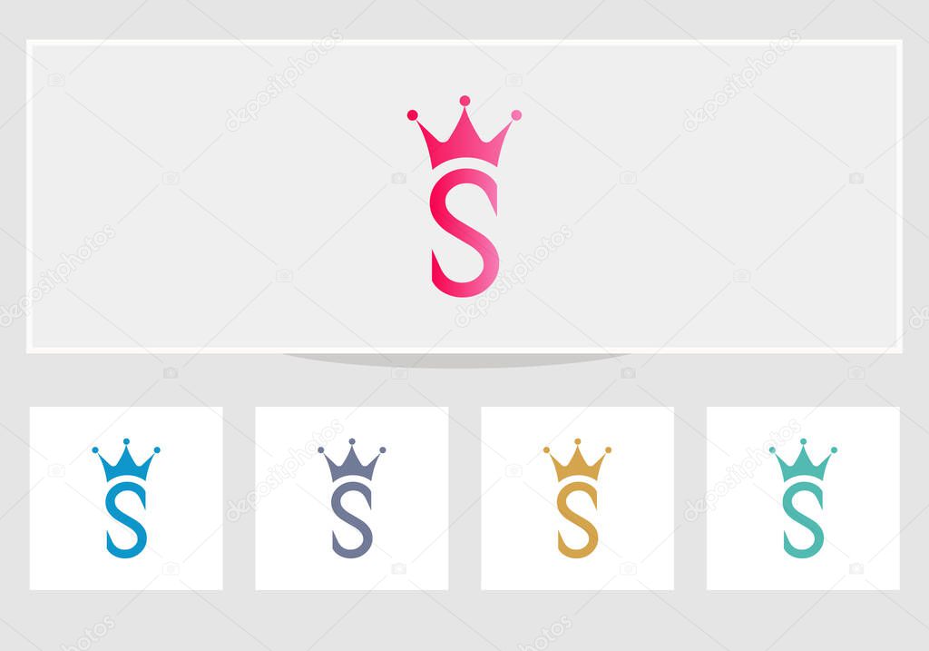 Crown concept vector logo design with S letter