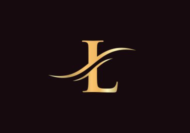 L Harfi Logosu iş ve şirket kimliği için altın rengi