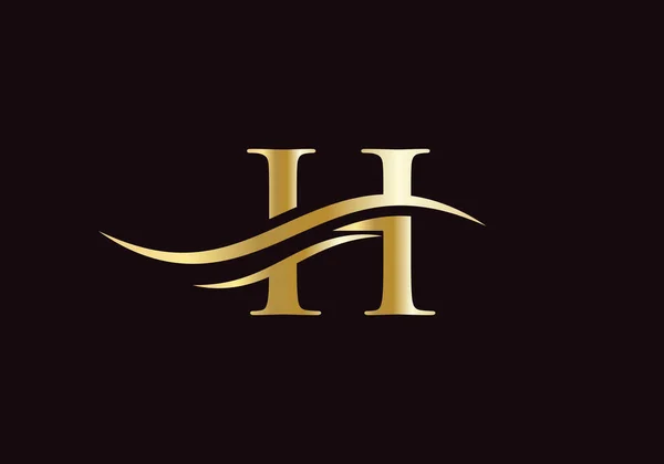 一个标志设计 带有水波概念的创造性和最小化字母H标志设计 — 图库矢量图片