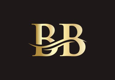 Siyah arkaplanı olan ilk Altın harfli BB logo tasarımı. Lüks markalaşma için güzel KB logosu tipi.