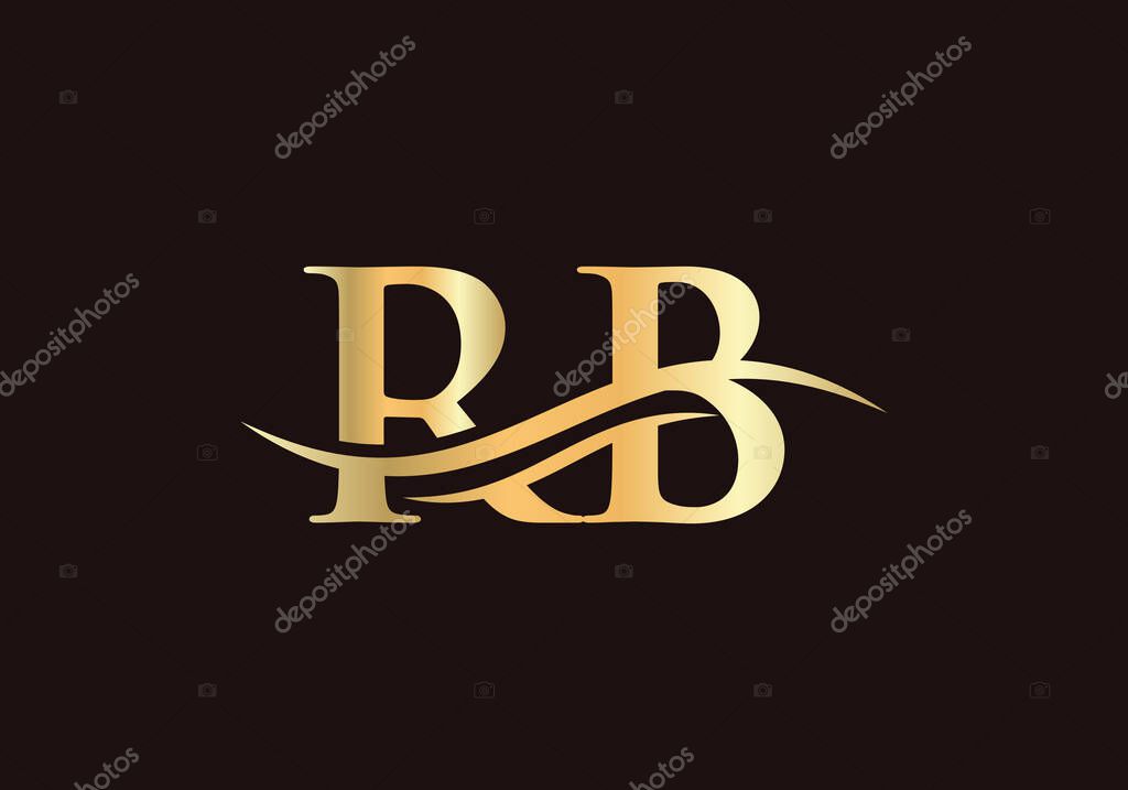 Initial Gold letter RB Logo Design with black Background. Beautiful RB Logo type for luxury branding. Elegant and stylish design for your company