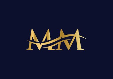 MM harfleri altın renkli Modern Moda logosu. İşletme tabelası için MM Logo tasarımı