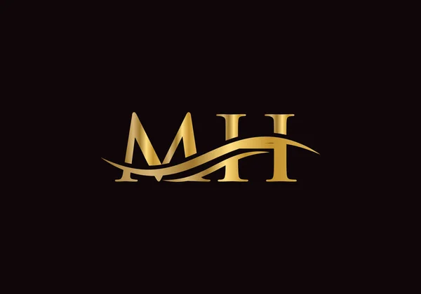 MH harfleri altın renkli Modern Moda logosu. İşletme tabelası için MH Logo tasarımı