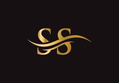 Lüks markalar için SS Logosu. Şirketiniz için altın rengi zarif ve şık bir tasarım..