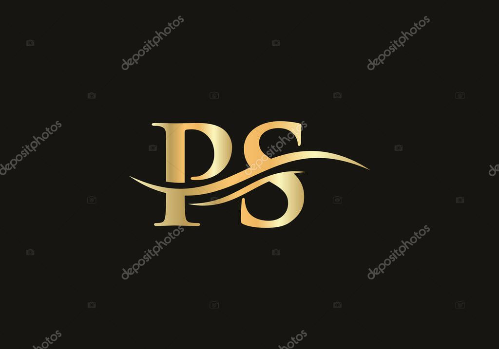 PS Logo for luxury branding. Elegant and stylish design for your company in gold colour.