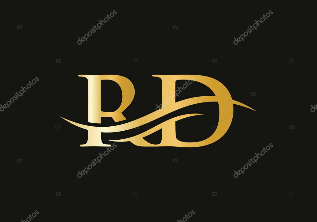 Initial Gold letter RD Logo Design with black Background