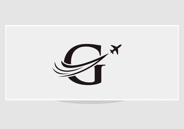 Carta Concepto Avión Logo Viaje — Vector de stock