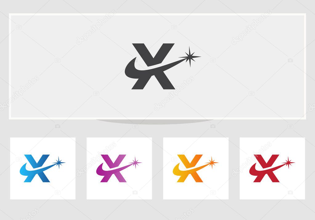 Abstract X letter logo design with spark concept. Spark X logo design