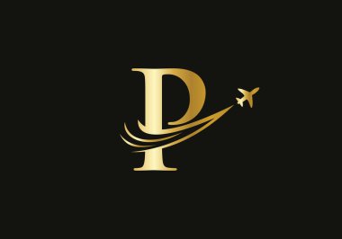 P harfli Modern Hava Seyahat Logosu Tasarımı. P harfi. Uçak ve seyahat logosu kavramı..